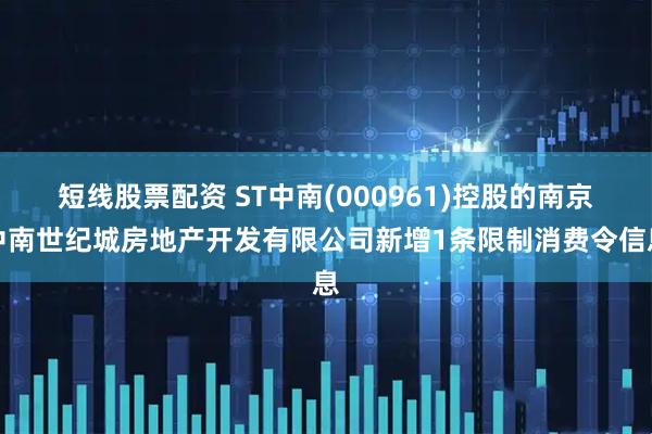 短线股票配资 ST中南(000961)控股的南京中南世纪城房地产开发有限公司新增1条限制消费令信息
